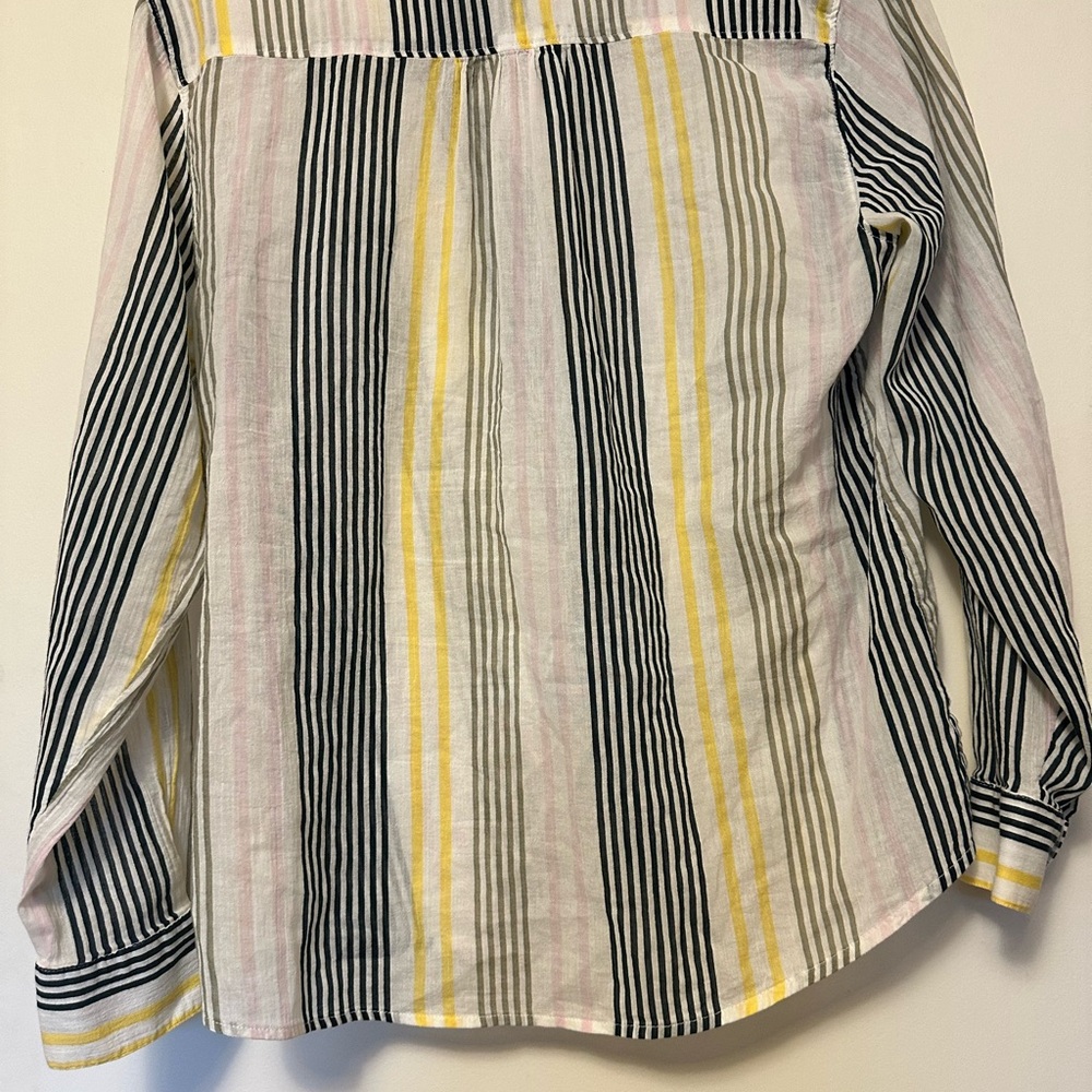 Carve Designs Organic Cotton Stripe Blouse XS Navy Yellow White Coastal Top EUC - Picture 5 of 7